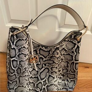 Michael Kors Black and White Snake Pattern Shoulder Bag